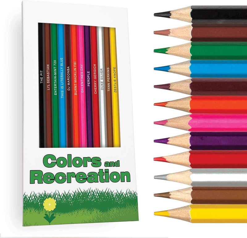 Pun Labs Colors & Recreation-Themed Colored Pencil Set for Fans of Parks & Rec | Set of 12 Parody Pencils with Clever Show References | Each Pencil Foil-Stamped with Fun Quotes | Ideal Gift - Image 1